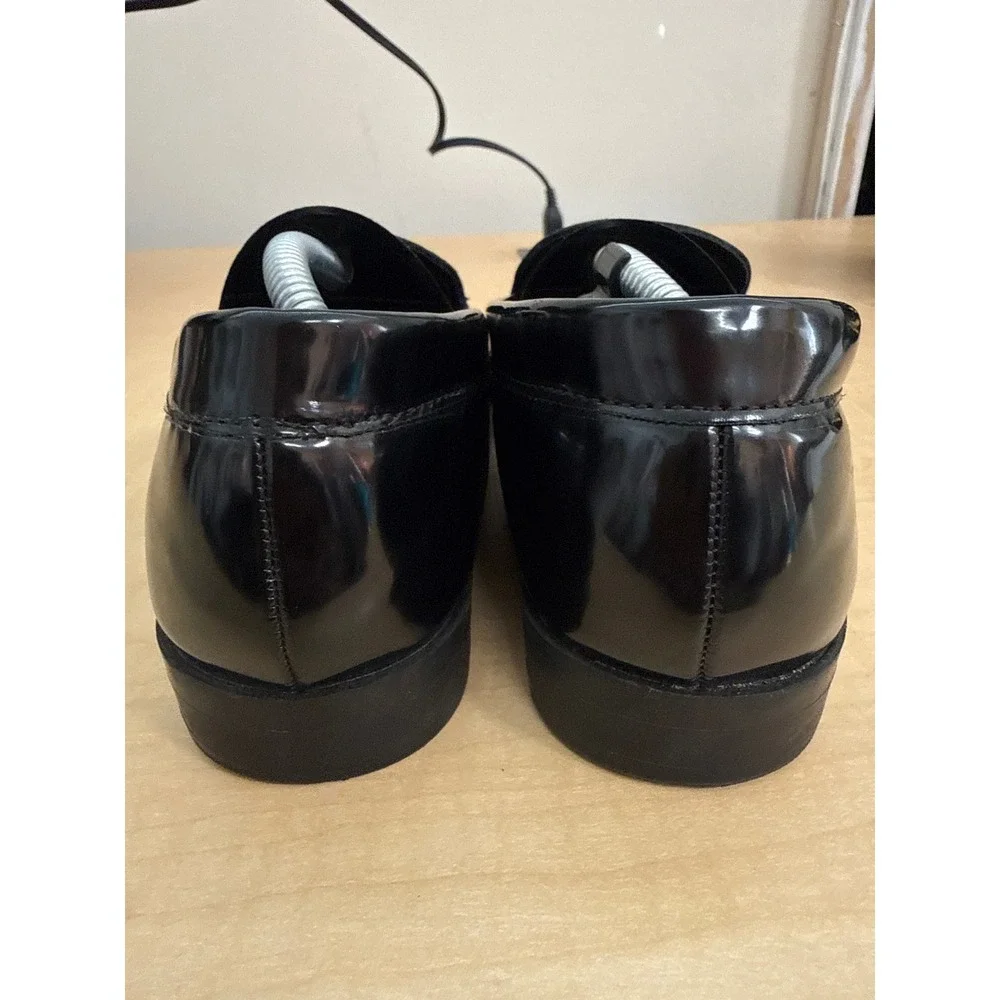 Primark Womens Black Patent Ruffle Toe Loafers Slip On Flats Size 6